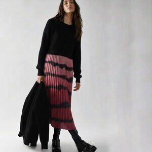 NEW Nanette Lepore Knit Top & Pleated Midi Twofer Dress in Rose Ombré | Size L